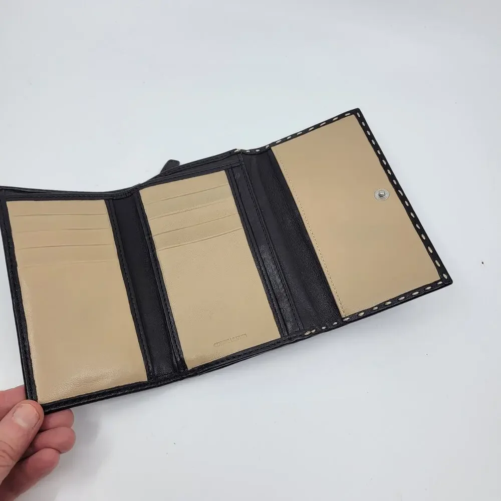 Vintage Beautiful genuine leather women's bifold wallet. Dark Brown
